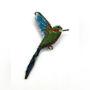 Tropical Hummingbird Brooch Hand Embroidered Beadwork & Sequins